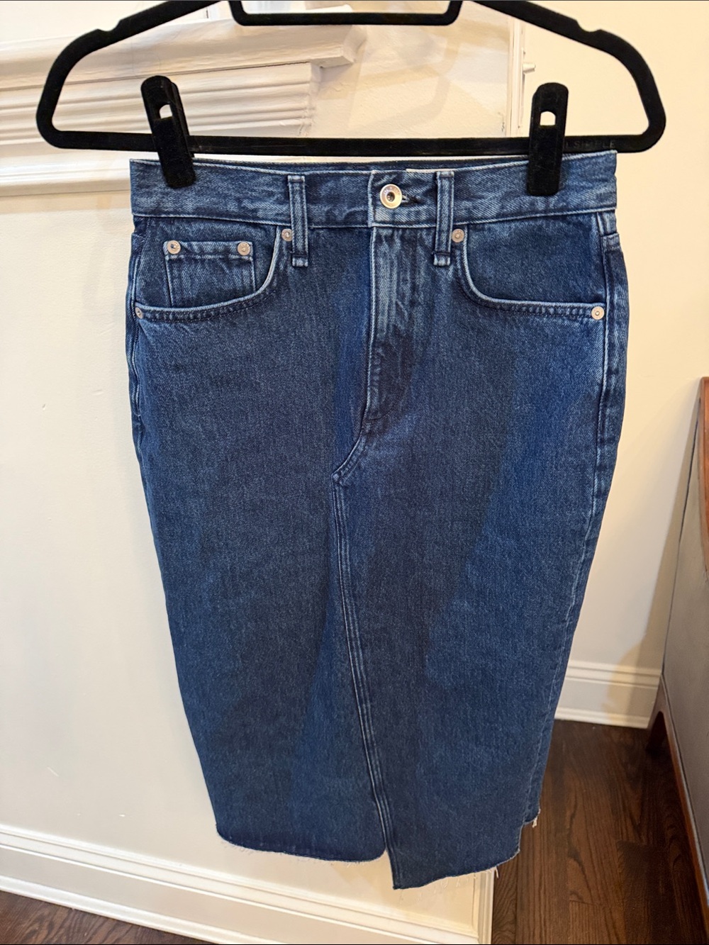 Rag & Bone Classic Dark Blue Denim Midi Skirt - Women Jeans